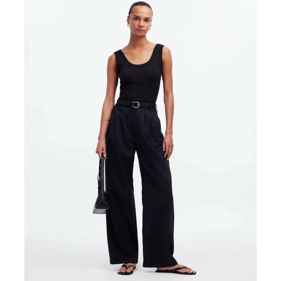 New MADEWELL Women's Size 4 The Harlow Wide-Leg True Black Linen Pant NG521 A24 - Picture 1 of 8